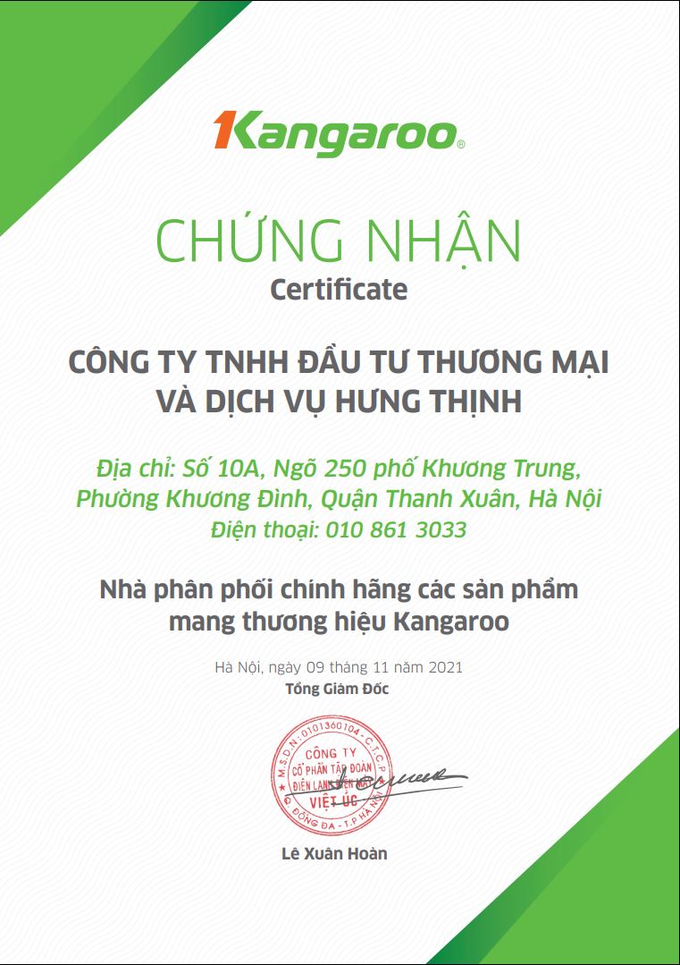 Giấy chứng nhận đại lý kangaroo